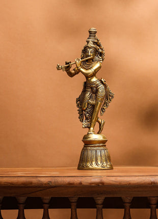 Brass Superfine Lord Krishna With Base Idol (11 Inch)