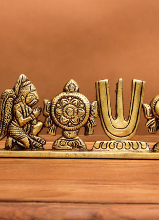 Brass Shankh Chakra Namah Hanuman And Garuda Religious Showpiece (2.5 Inch)