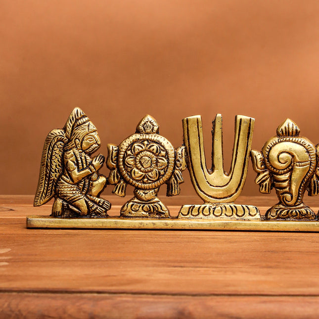Brass Shankh Chakra Namah Hanuman And Garuda Religious Showpiece (2.5 Inch)