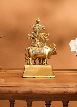 Brass Krishna With Cow Idol (7 Inch)