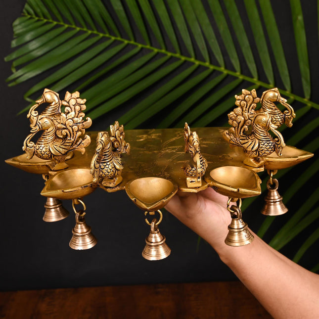 Brass Superfine Five Peacock Wall Hanging (5 Inch)