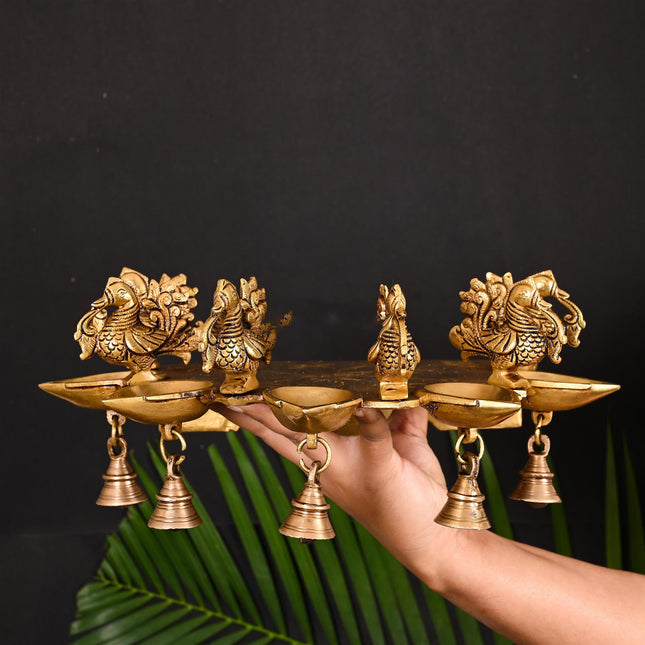 Brass Superfine Five Peacock Wall Hanging (5 Inch)