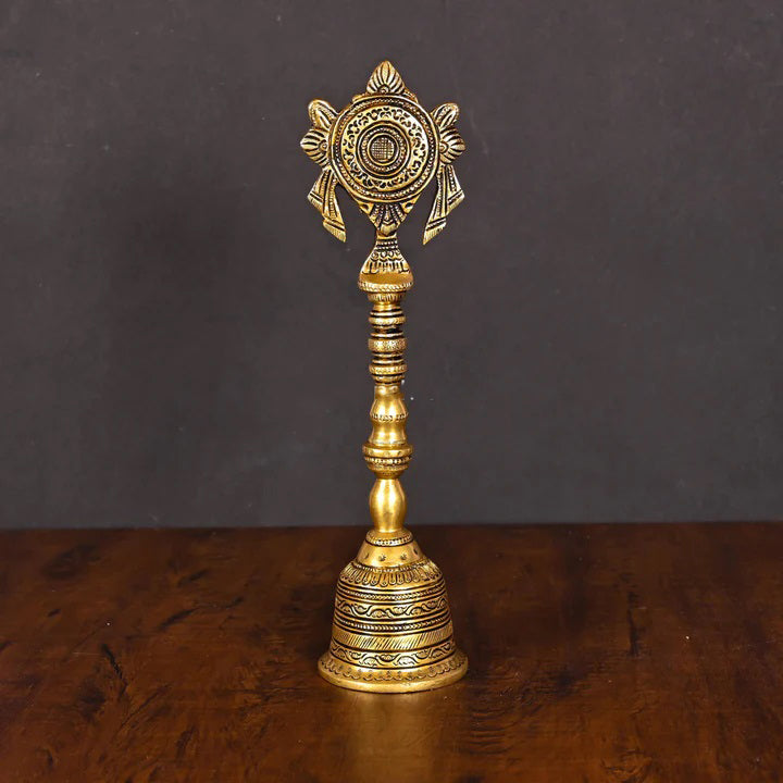 Brass Shankh Chakra Handbell (10.5 Inch)