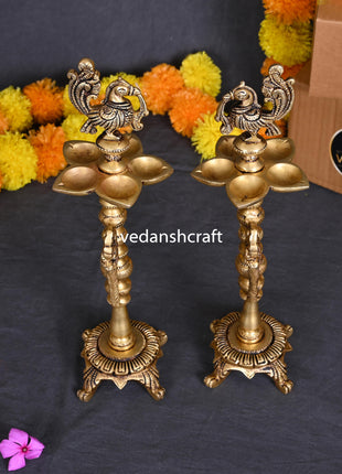 Brass Peacock Diya/Lamp Pair (12 Inch)