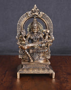Brass Saraswati On Throne Idol (7.5 Inch)