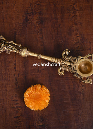 Brass Vishnu Ahuti Spoon (10.5 Inch)