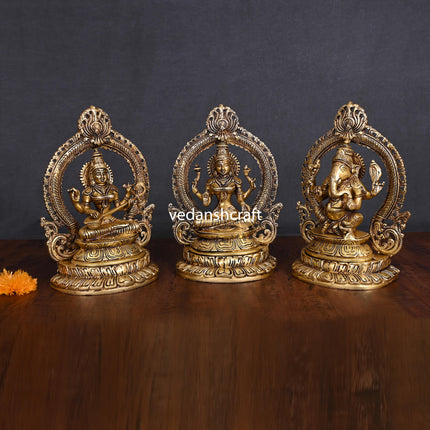Brass Ganesha Lakshmi Saraswati Set (11.2")