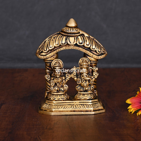 Brass Ganesha And Lakshmi Idols (4 Inch)