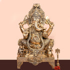 Brass Chowki Ganesha Statue (34 Inch)
