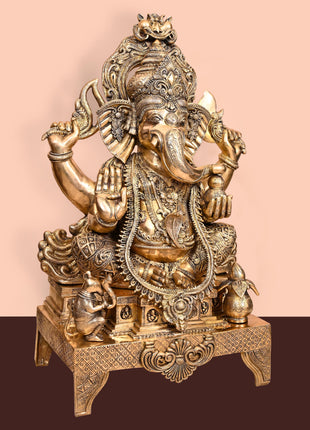 Brass Chowki Ganesha Statue (34 Inch)