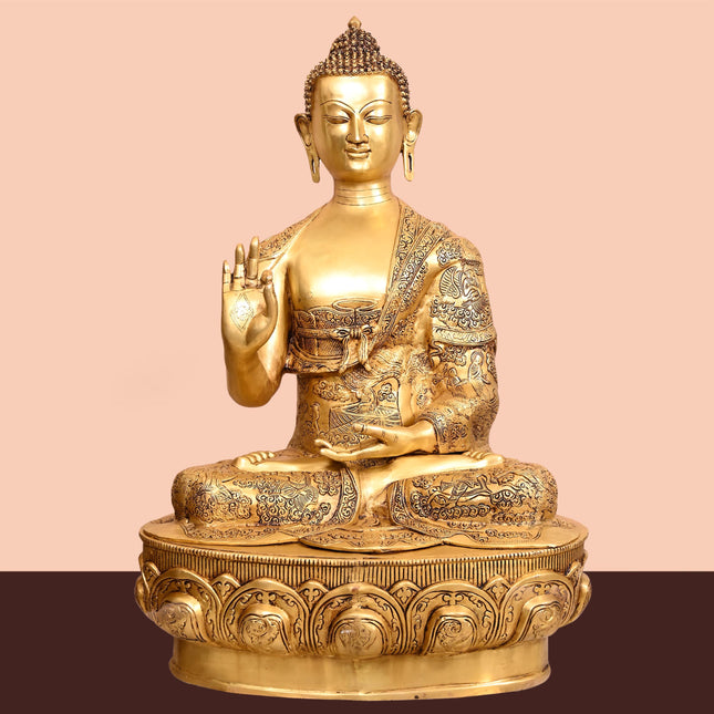 Brass Handcarved Blessing Buddha (33 Inch)