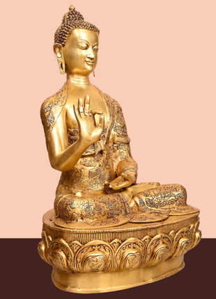 Brass Handcarved Blessing Buddha (33 Inch)