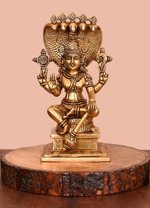 Brass Superfine Sitting Lord Vishnu Idol (9.2 Inch)