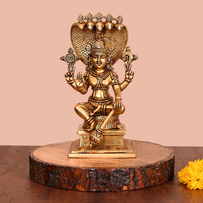 Brass Superfine Sitting Lord Vishnu Idol (9.2 Inch)