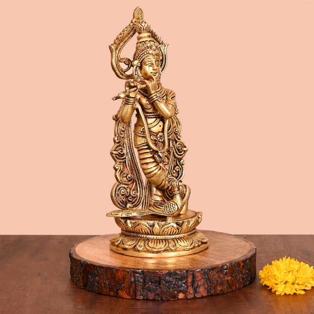 Brass Lord Krishna Idol (12.5 Inch)