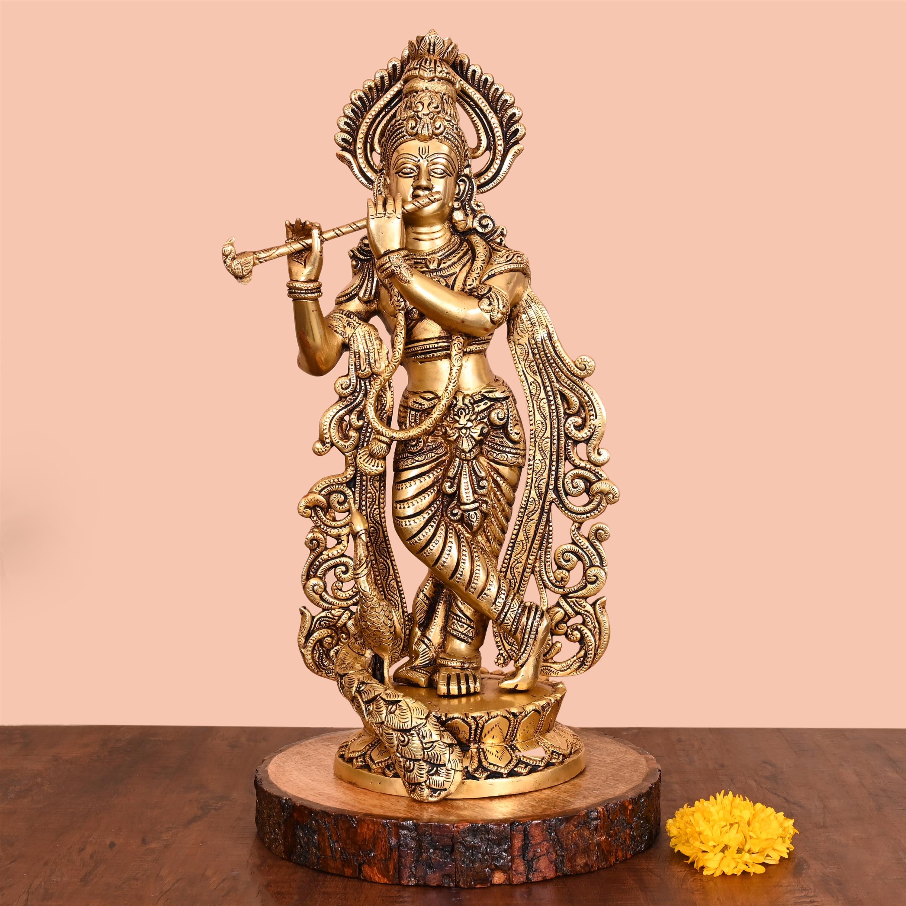 Brass Lord Krishna Statue (18 Inch) – Vedansh Craft