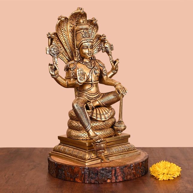 Brass Superfine Sitting Lord Vishnu Idol (14 Inch)
