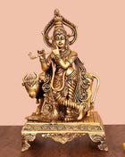 Brass Lord Krishna With Cow Idol (13.5 Inch)