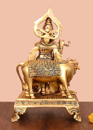 Brass Lord Krishna With Cow Idol (13.5 Inch)