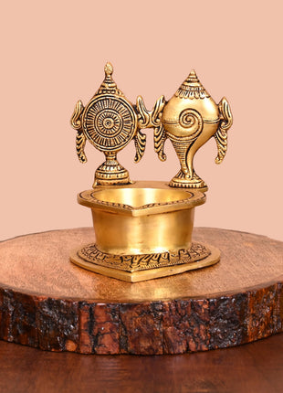 Brass Shankh Chakra Diya (5.5 Inch)