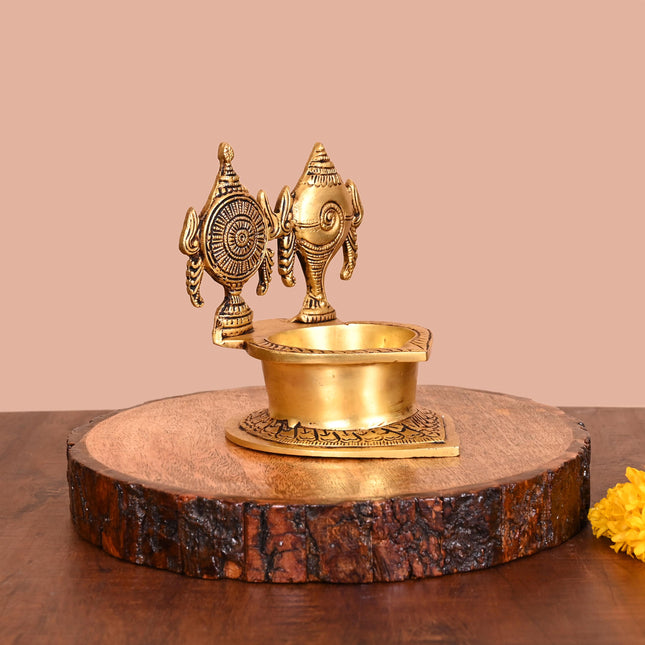 Brass Shankh Chakra Diya (5.5 Inch)