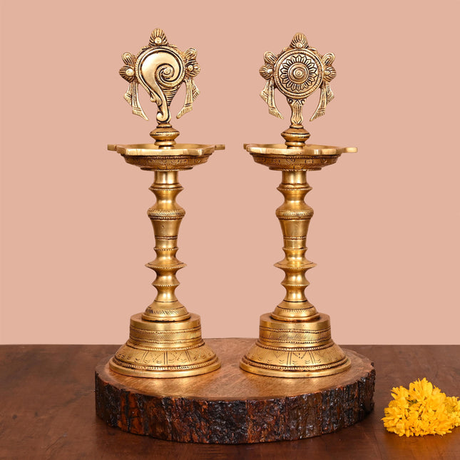 BRASS SHANKH CHAKRA DIYA SET (12 Inch)
