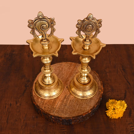 BRASS SHANKH CHAKRA DIYA SET (12")