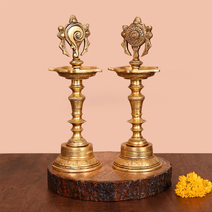 BRASS SHANKH CHAKRA DIYA SET (12")