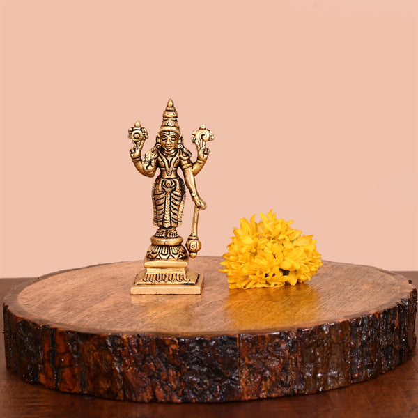 Brass Lord Vishnu Idol (4.5 Inch)