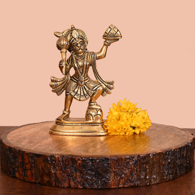 Brass Lord Hanuman With Sanjeevani Parvat (5.5 Inch)