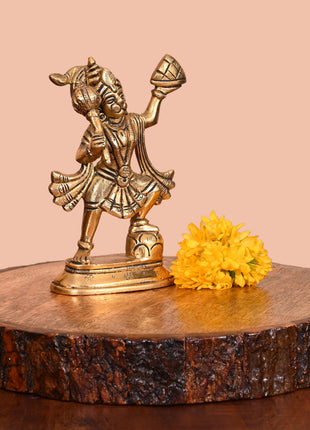 Brass Lord Hanuman With Sanjeevani Parvat (5.5 Inch)