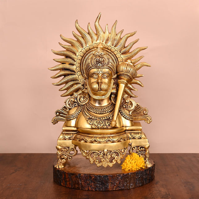 Brass Lord Hanuman Bust (14.5 Inch)