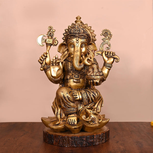Brass Lotus Ganesha Statue (17 Inch)