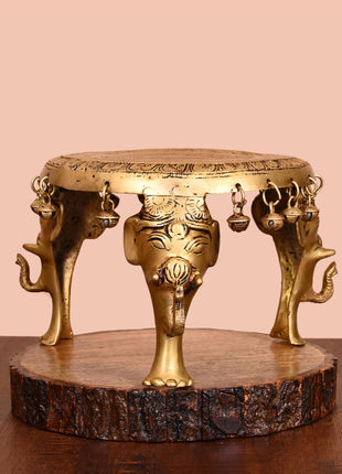 BRASS STOOL WITH HANGING BELLS (6")