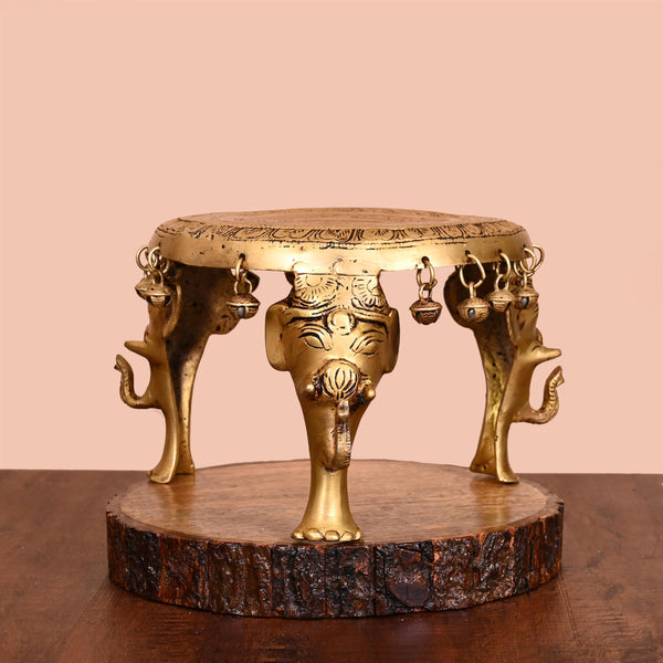 BRASS STOOL WITH HANGING BELLS (6")