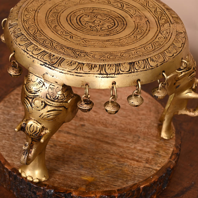 BRASS STOOL WITH HANGING BELLS (6.2 INCH)