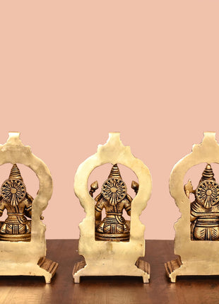 Brass Lakshmi, Ganesha, And Saraswati On Throne Set (8 Inch)