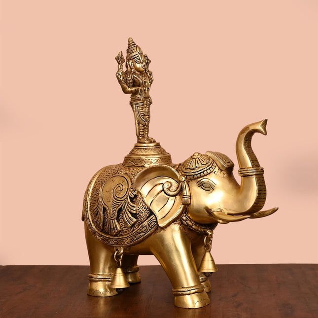 Brass Lord Balaji On Elephant Statue (17 Inch)