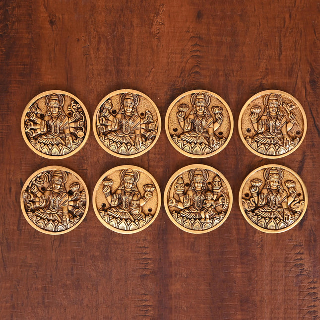 Brass Superfine Ashtalakshmi Wall Hanging Plates Set (3.8 Inch)