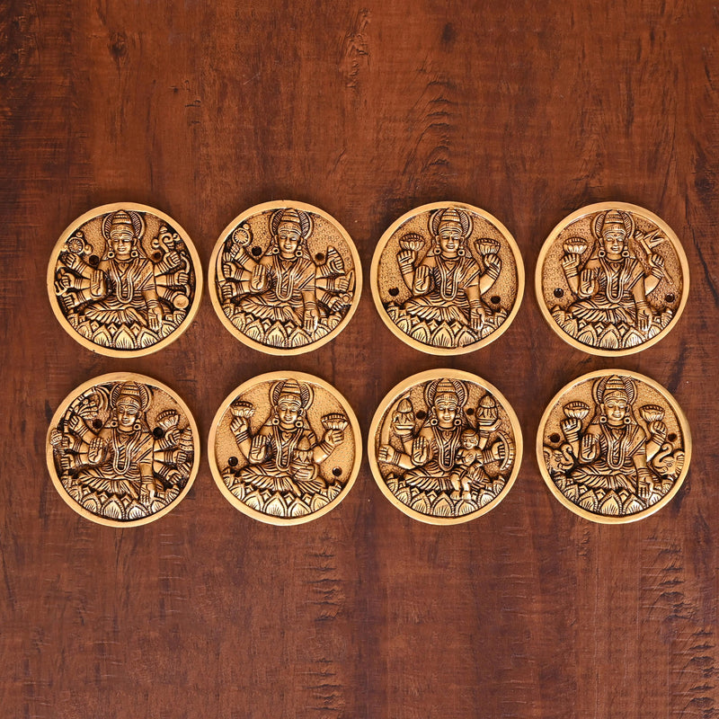 Brass Superfine Ashtalakshmi Wall Hanging Plates Set (3.8 Inch)