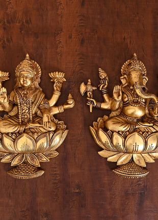 Brass Ganesha Lakshmi Wall Hanging Set (13 Inch)