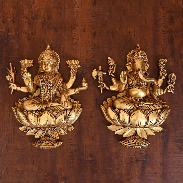 Brass Ganesha Lakshmi Wall Hanging Set (13 Inch)