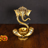 Brass Modern Ganesha Idol With Akhand Diya (8.8 Inch)