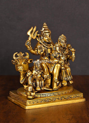 Brass Shiva Family On Nandi Idol (6 Inch)