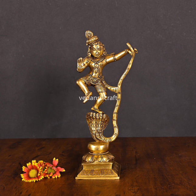 Brass Superfine Dancing Kalinga Krishna Statue (10.5")