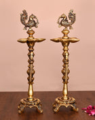 Brass Peacock Diya/Lamp Pair (12 Inch)