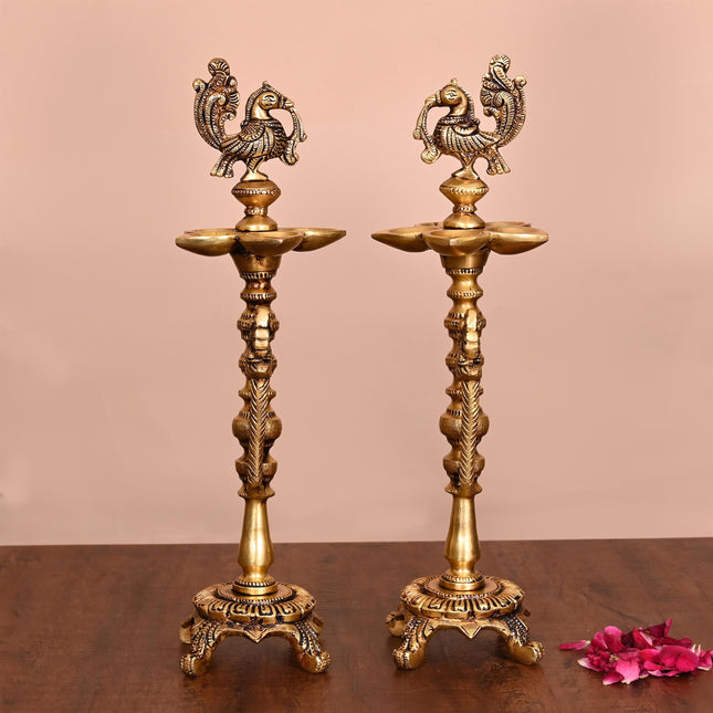 Brass Peacock Diya/Lamp Pair (12 Inch)