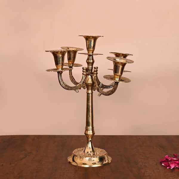 Brass Five Bati Candle Stand Holder