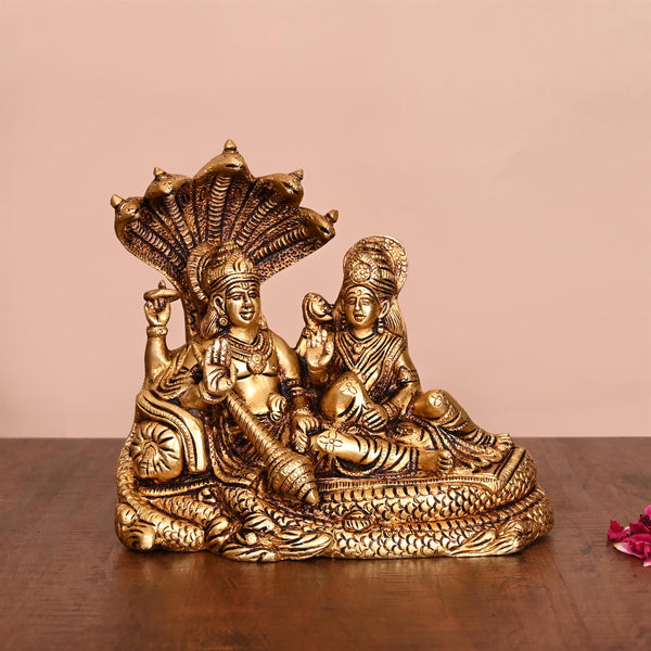 Brass Vishnu Lakshmi On Sheshnag Idol (6.5 Inch)