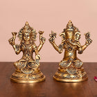 Brass Ganesha And Lakshmi Idols (6.8 Inch)